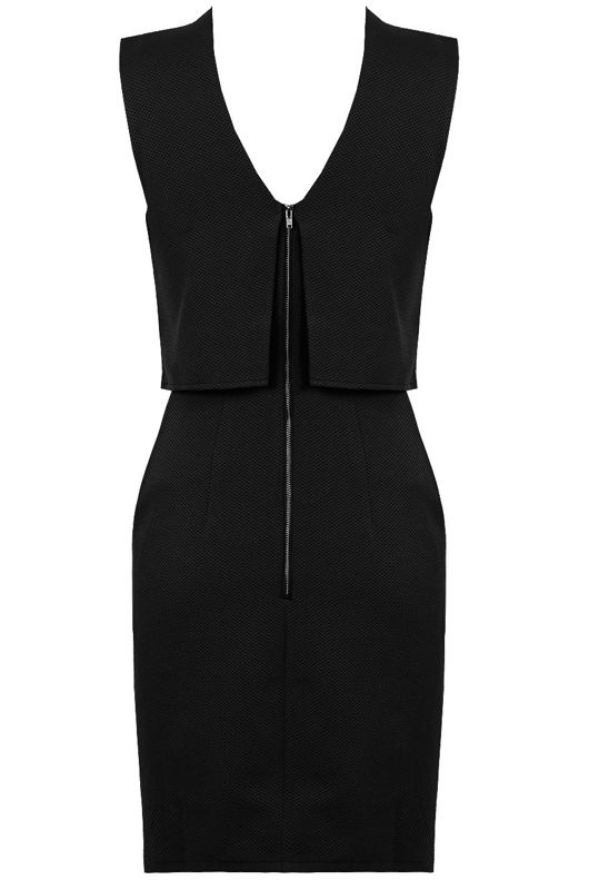 Black Stone Detail Layered Bodycon Dress