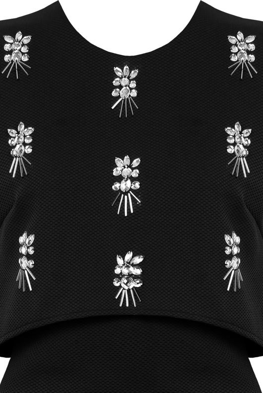 Black Stone Detail Layered Bodycon Dress