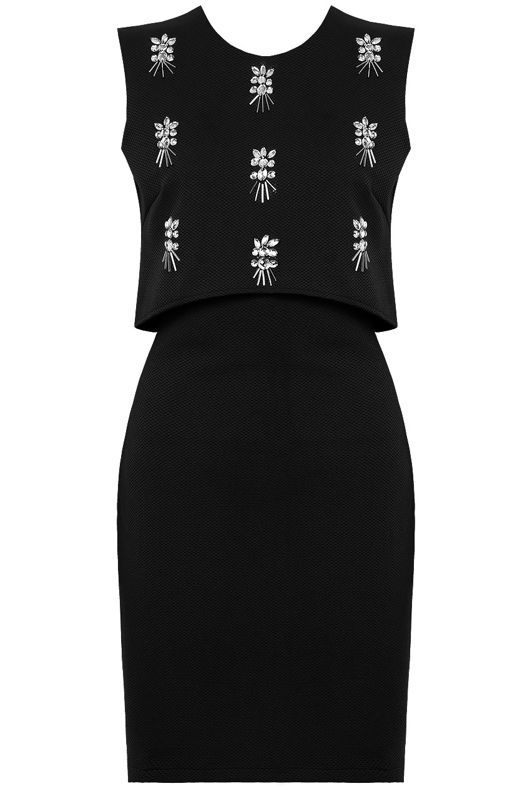 Black Stone Detail Layered Bodycon Dress