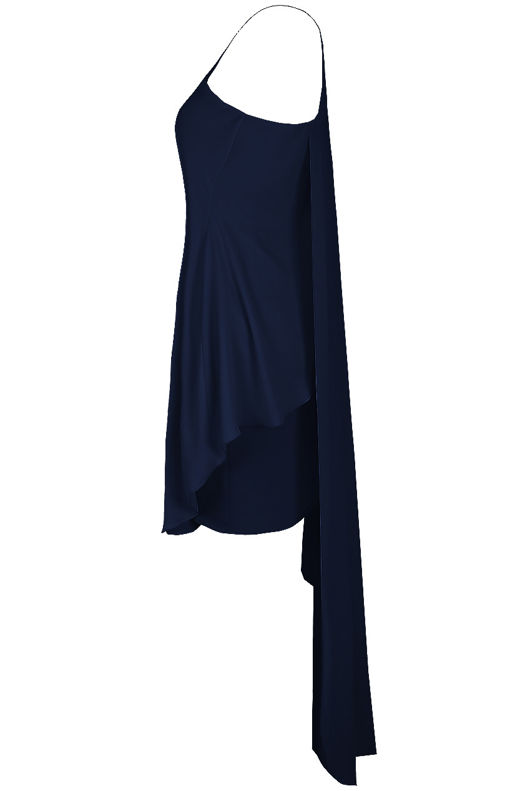 Navy One Shoulder Asymmetric Dress 