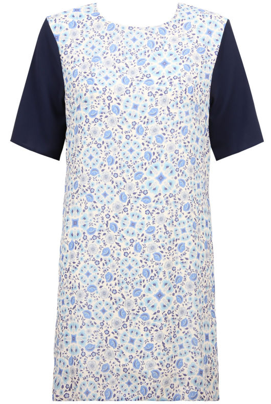 Navy With Contrast Flower Detail Back Zip Up Shift Dress