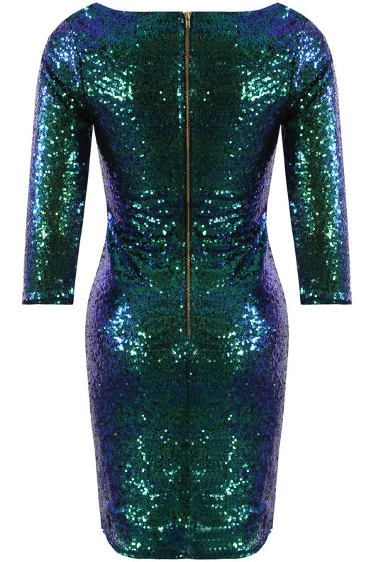 Green Plunge Long Sleeve Sequin Dress
