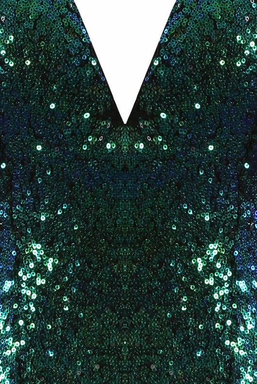 Green Plunge Long Sleeve Sequin Dress