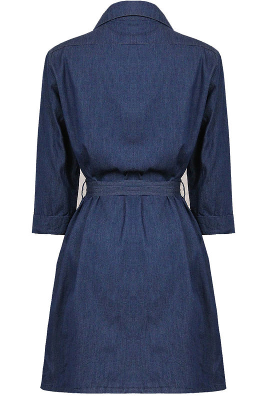 Denim Belted Front Button Up Shift Dress