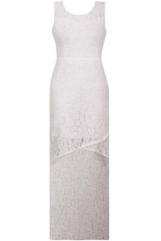 White Lace Embroidered Cross Over High Low Dress