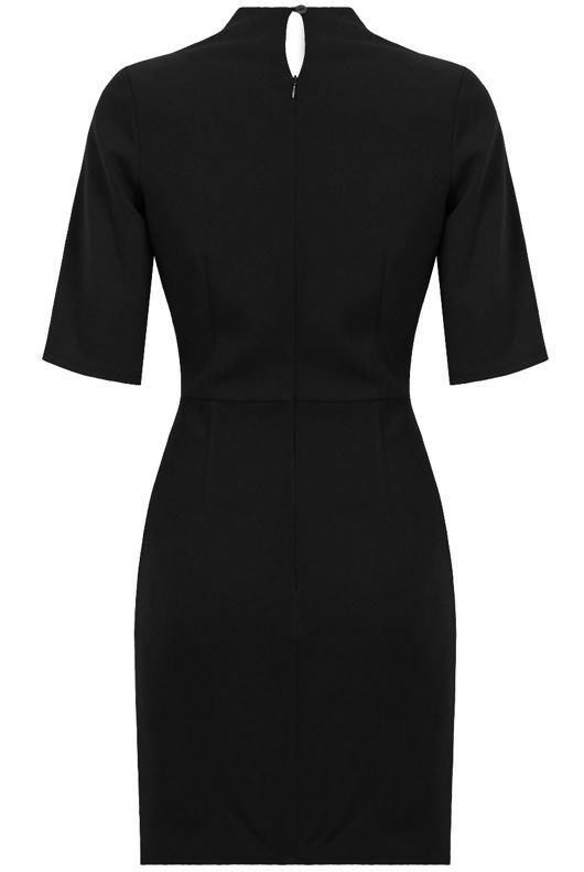 Black Plunge Neck Crepe Shift Dress