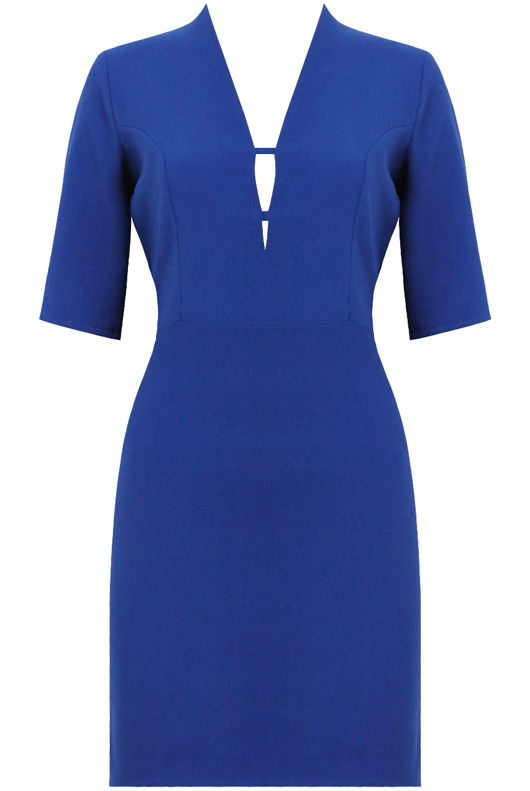 Royal Plunge Neck Crepe Shift Dress