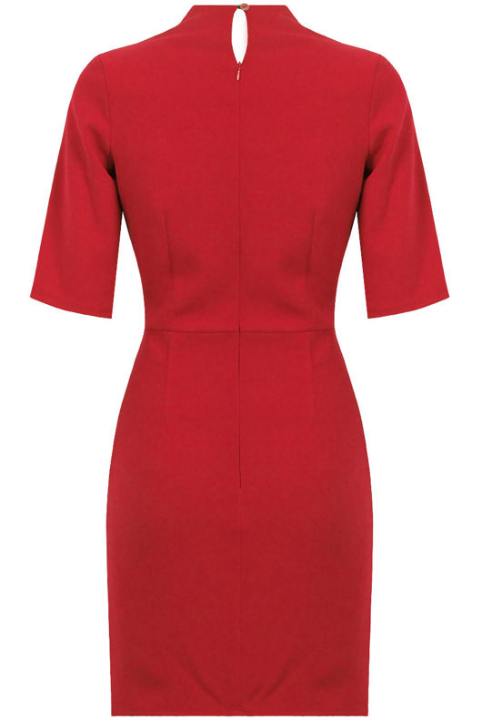 Wine Plunge Neck Crepe Shift Dress
