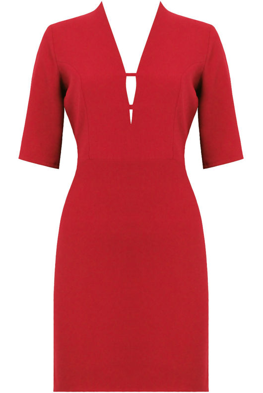 Wine Plunge Neck Crepe Shift Dress