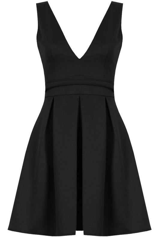 Black Plunge Cut Out Detail Skater Dress