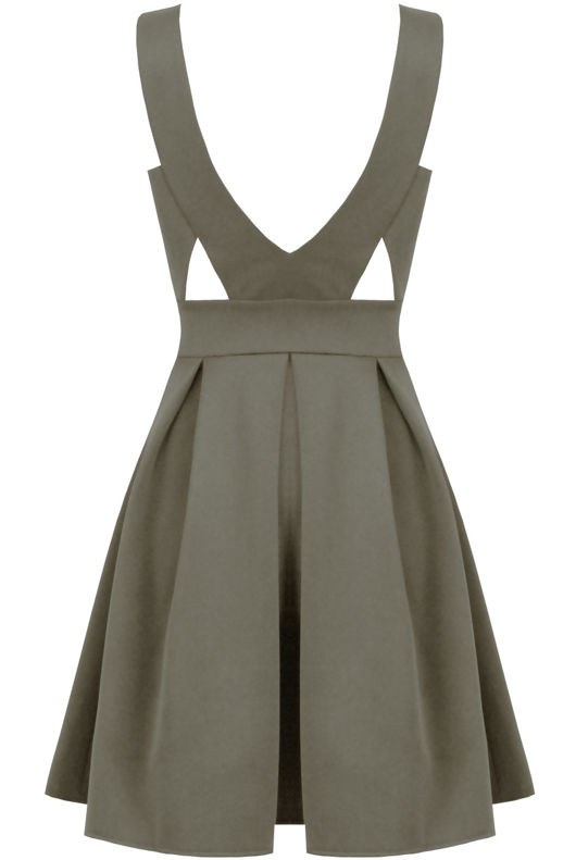 Khaki Plunge Cut Out Detail Skater Dress