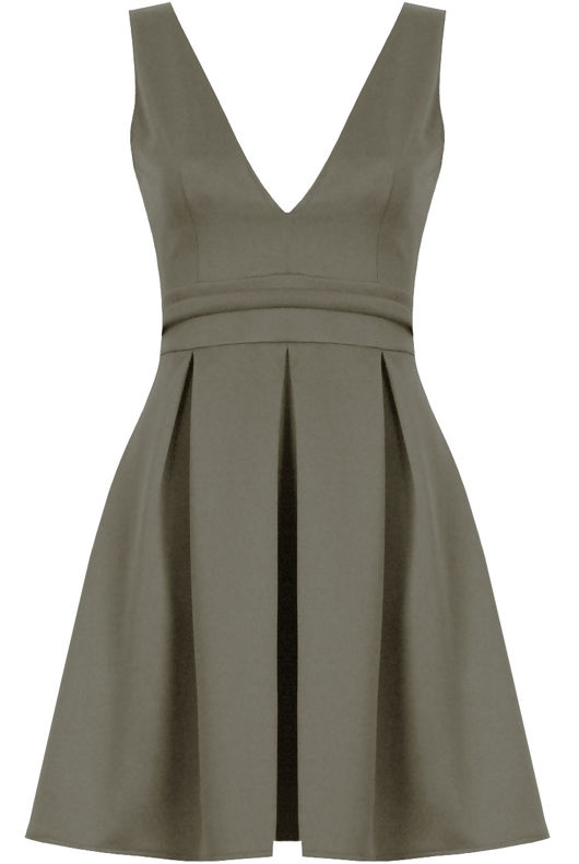Khaki Plunge Cut Out Detail Skater Dress