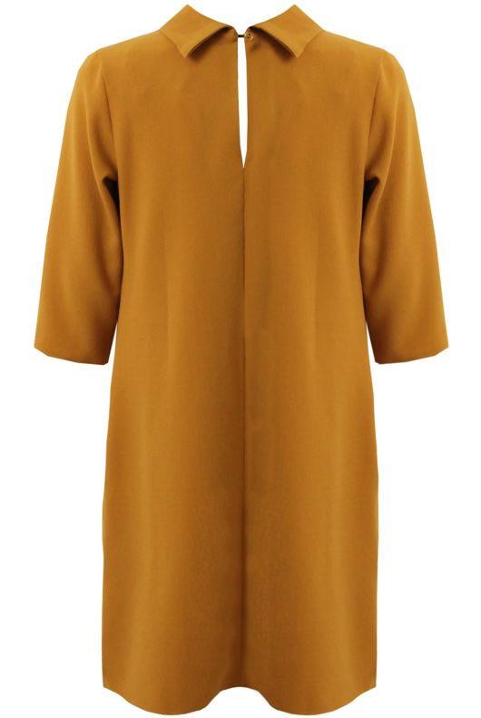 Yellow Side Pocketed 3/4 Sleeve Shift Dress