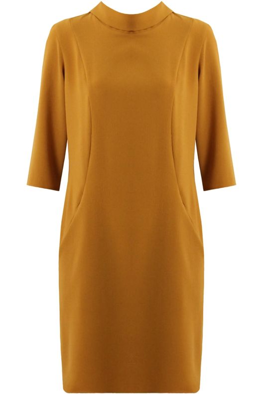 Yellow Side Pocketed 3/4 Sleeve Shift Dress