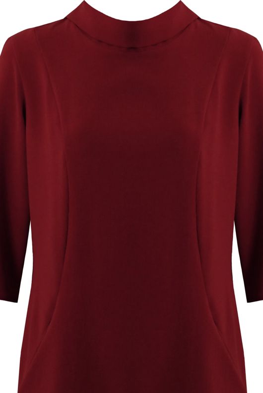 Wine Side Pocketed 3/4 Sleeve Shift Dress