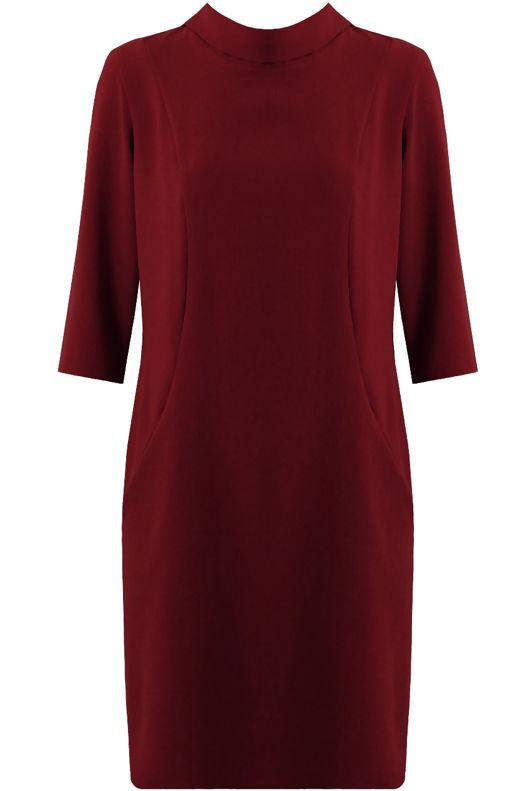 Wine Side Pocketed 3/4 Sleeve Shift Dress