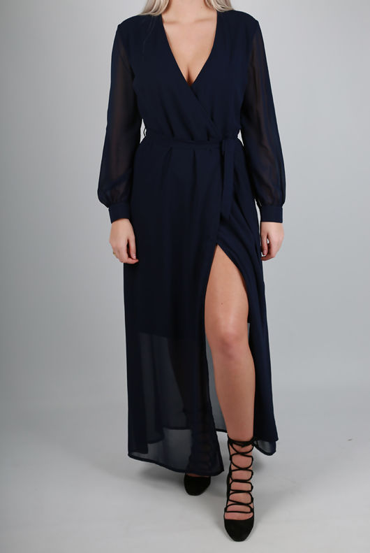 Black Cross Over Front Tie Up Maxi Dress