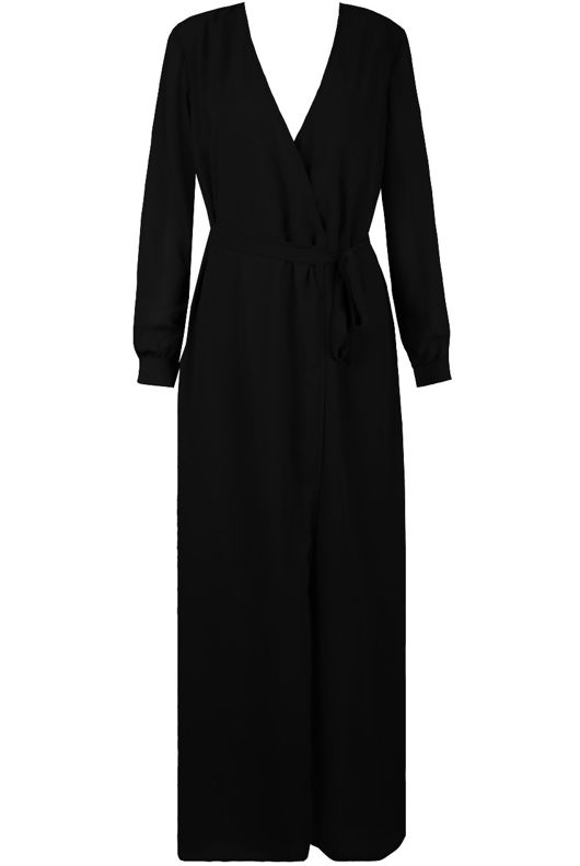 Black Cross Over Front Tie Up Maxi Dress