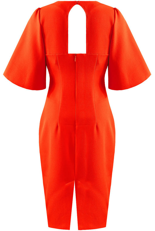  Orange Wide Sleeves Cut Out Midi Dress