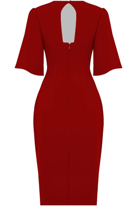 Red Batwing Sleeve Midi Dress