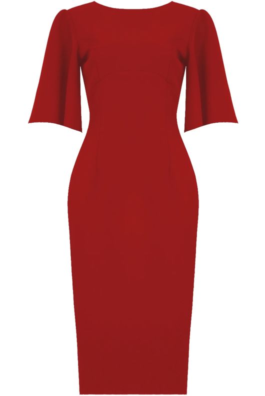 Red Batwing Sleeve Midi Dress
