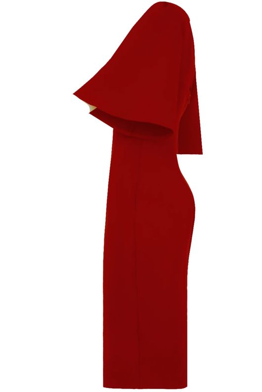 Red Batwing Sleeve Midi Dress