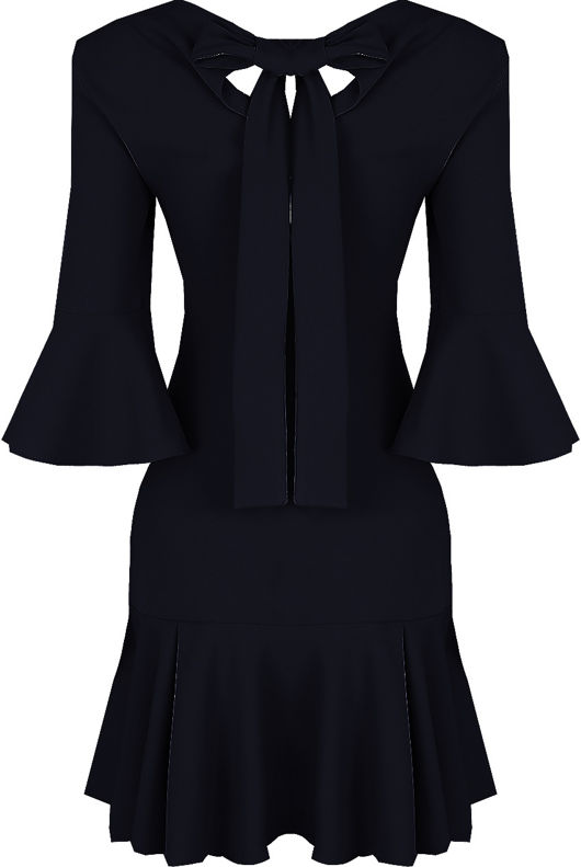 Navy Back Tie Up Pleated Shift Dress 