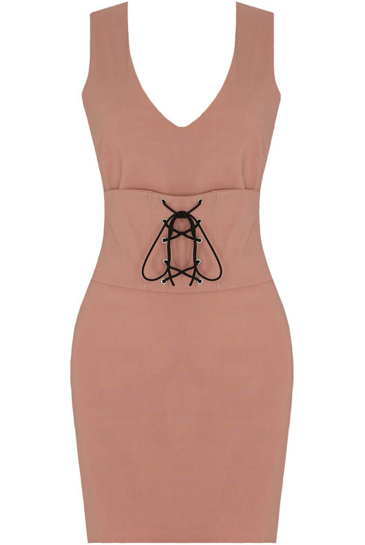 Rose Front Lace Tie Up Bodycon Dress