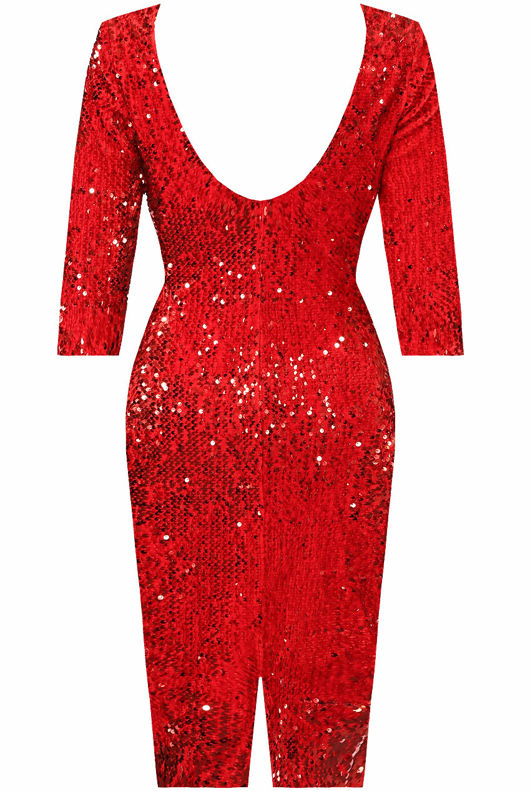Red Sequin Midi Dress