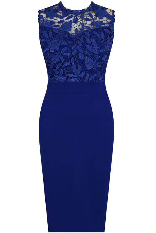 Crochet Lace Overlay Bodycon Dress in Royal Blue