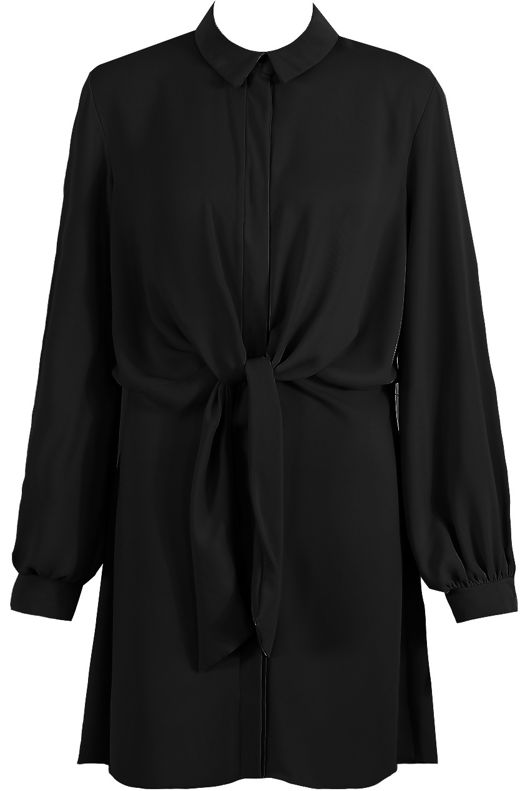 Black Tie Front Chiffon Shirt Dress