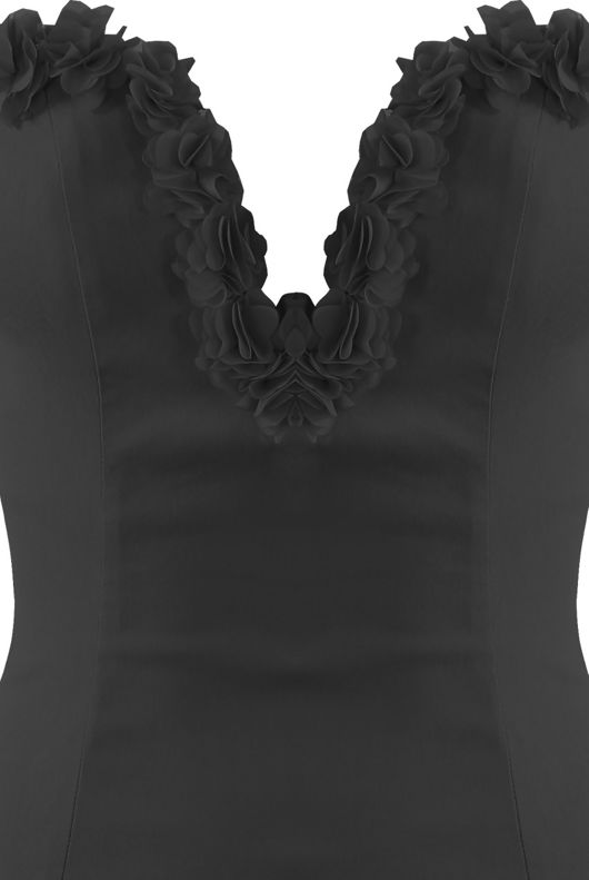 Black Petals Trim Bandeau Midi Dress