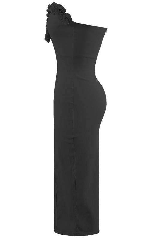 Black Petals Trim Bandeau Midi Dress