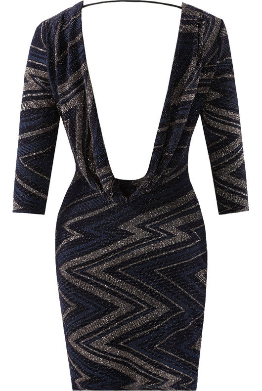 Lurex Zig Zag Cowl Back Dress in Black