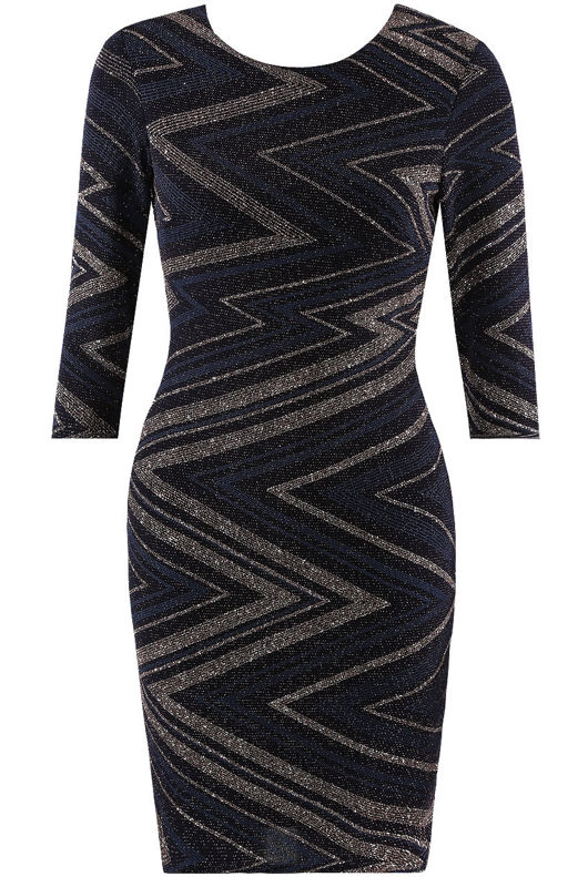 Lurex Zig Zag Cowl Back Dress in Black