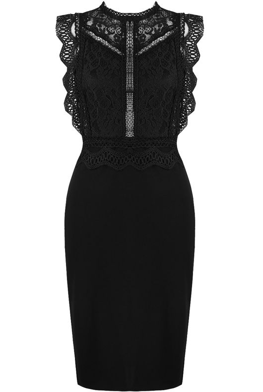 Black Lace Scallop Bodice Bodycon Dress