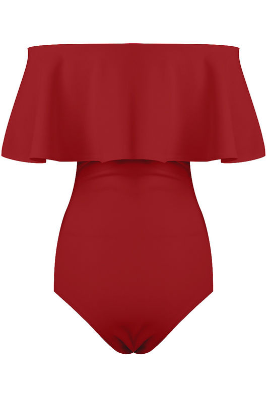 Red Bardot Frill Bodysuit