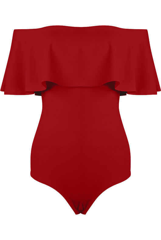 Red Bardot Frill Bodysuit