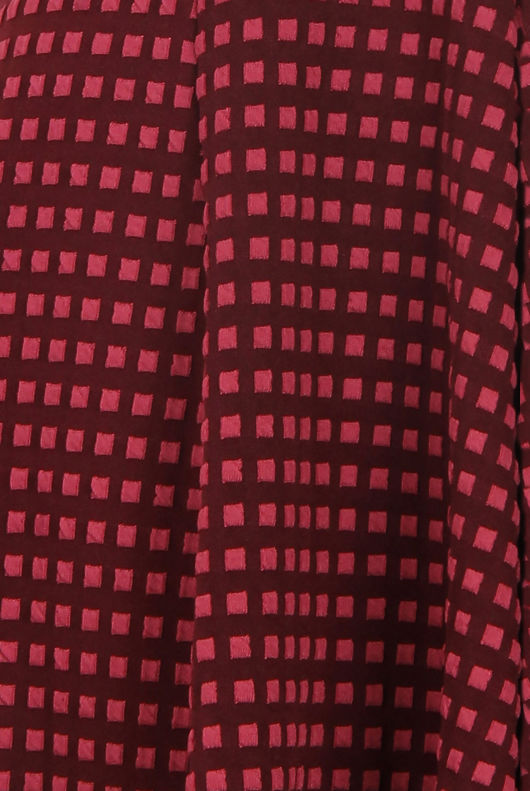 Wine Contrast Square Print Back Zip Up Fit and Flare Dress
