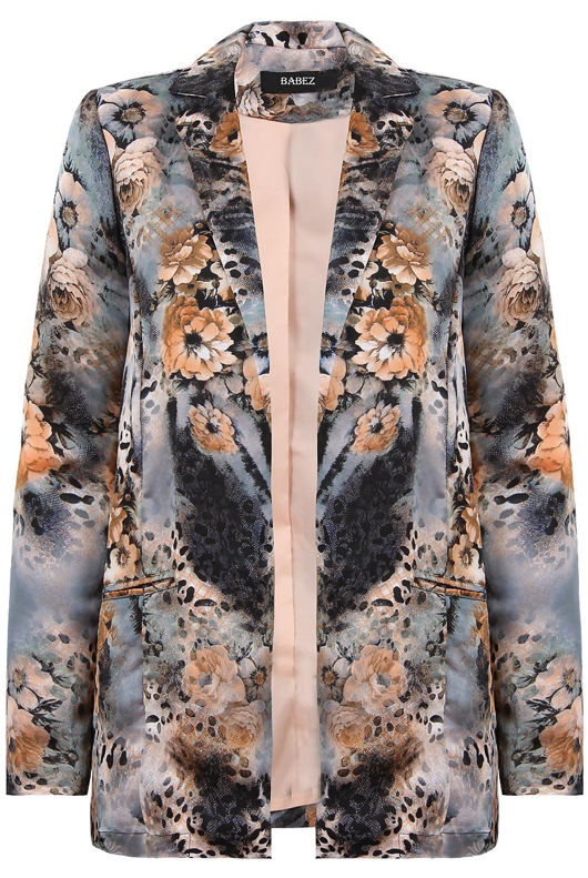 Nude & Grey Floral Print Long Blazer