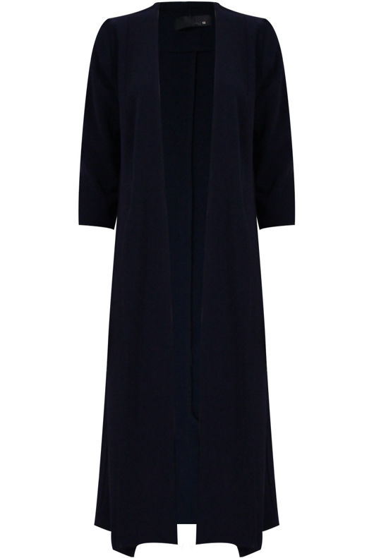 Navy Crepe Tie Fastening Duster Coat