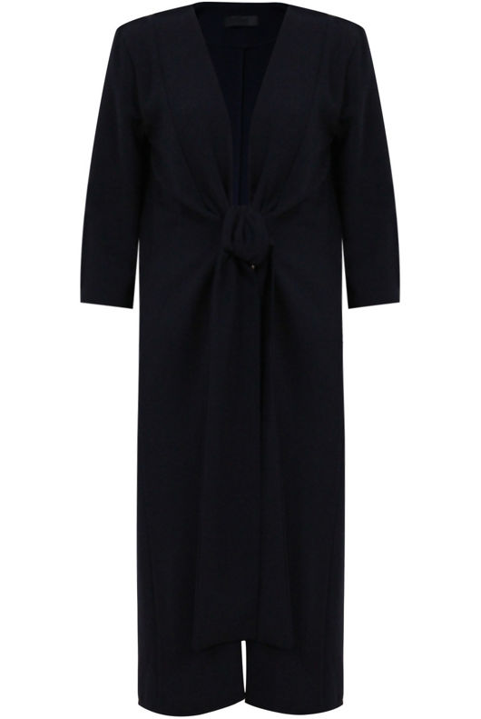 Navy Crepe Tie Fastening Duster Coat