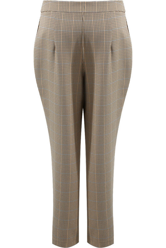 Beige Glen Plaid Pleated Tapered Trousers