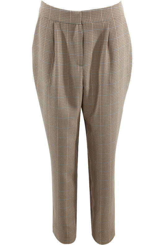 Beige Glen Plaid Pleated Tapered Trousers