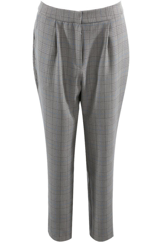 Grey Glen Plaid Pleated Tapered Trousers