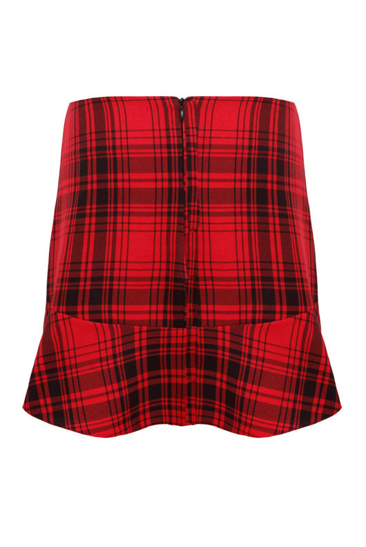 Red Tartan Back Zip Up Fit and Flare Skirt