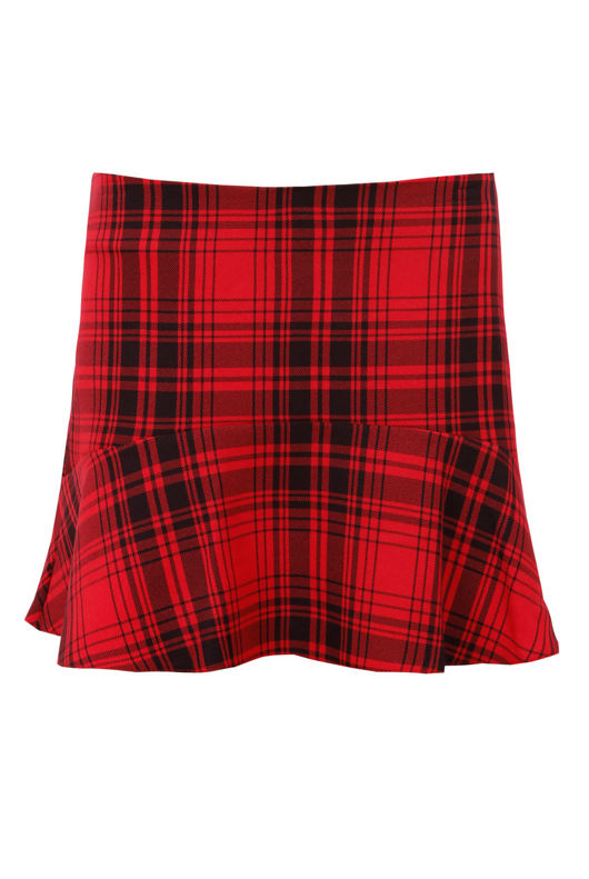 Red Tartan Back Zip Up Fit and Flare Skirt