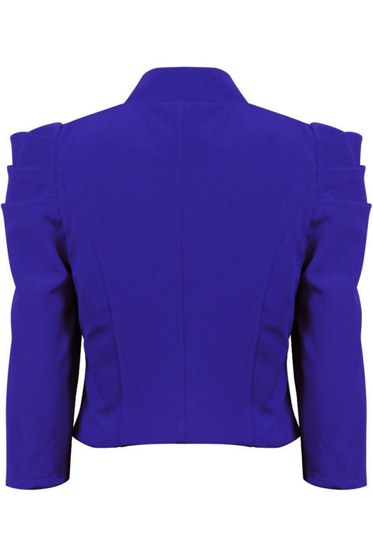 Royal Blue Puff Sleeve Hook Fastening Short Blazer 