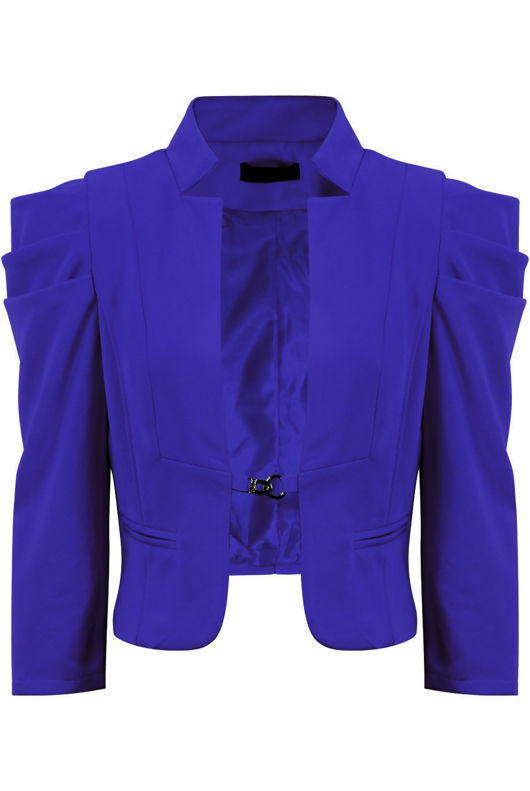 Royal Blue Puff Sleeve Hook Fastening Short Blazer 