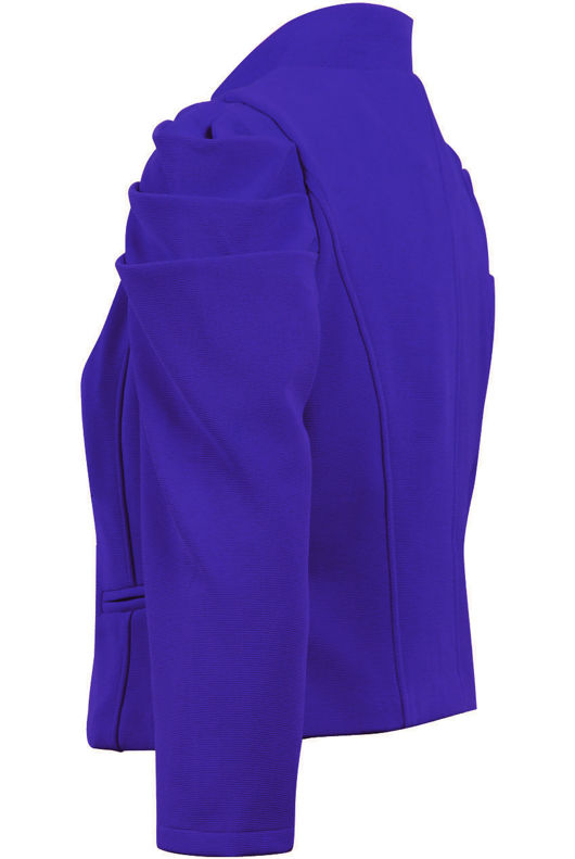 Royal Blue Puff Sleeve Hook Fastening Short Blazer 